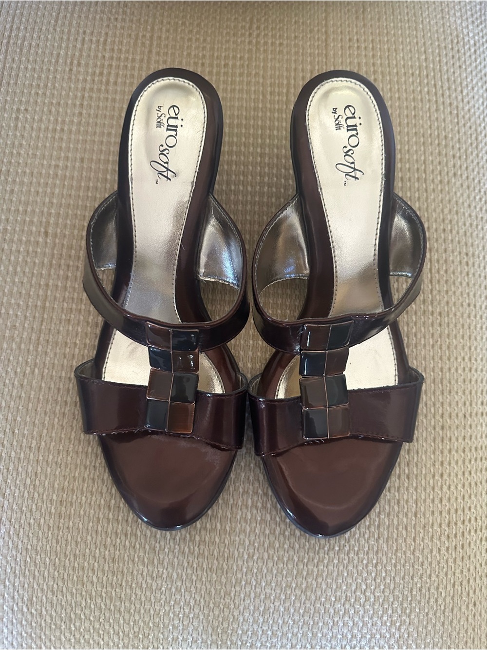 EuroSoft Metallic Brown Women’s T-Strap Slide Mules